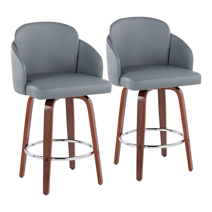 LumiSource Dahlia Counter Stool, Set/2, Walnut/GY/CH - B26-DAHLIA-R2WLPUGY2