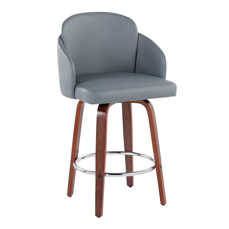 LumiSource Dahlia Counter Stool, Set of 2, Walnut/GY/Chrome
