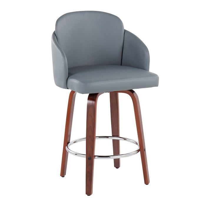 LumiSource Dahlia Counter Stool, Set of 2, Walnut/GY/Chrome