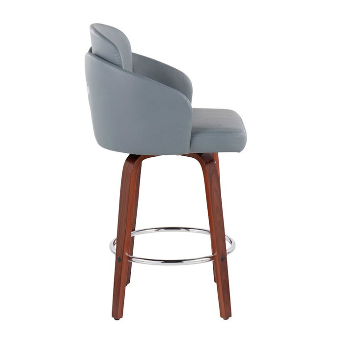 LumiSource Dahlia Counter Stool, Set of 2, Walnut/GY/Chrome