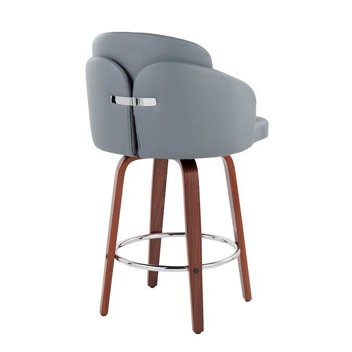 LumiSource Dahlia Counter Stool, Set of 2, Walnut/GY/Chrome