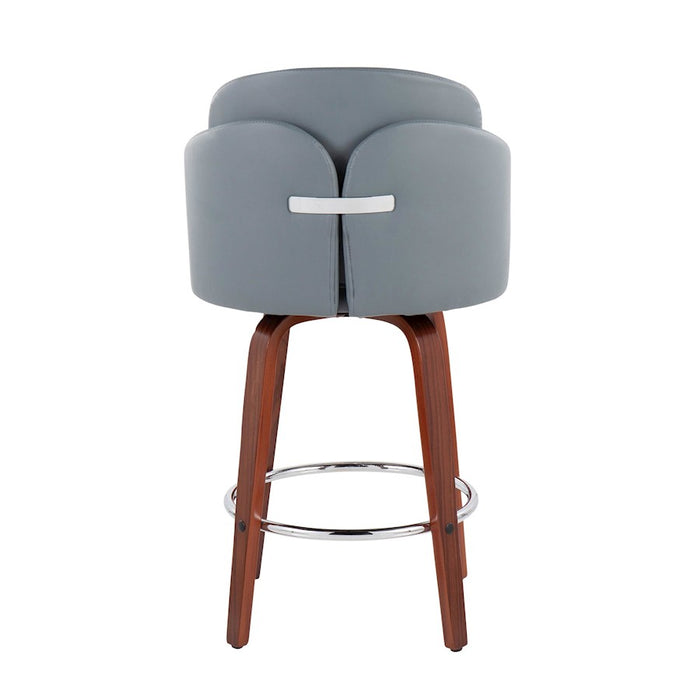 LumiSource Dahlia Counter Stool, Set of 2, Walnut/GY/Chrome