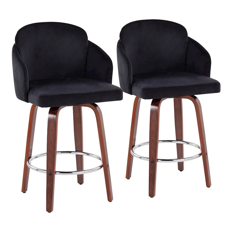 LumiSource Dahlia Counter Stool, Set/2, Walnut/BK/CH/Gold - B26-DAHLIA-R2WLVBK2