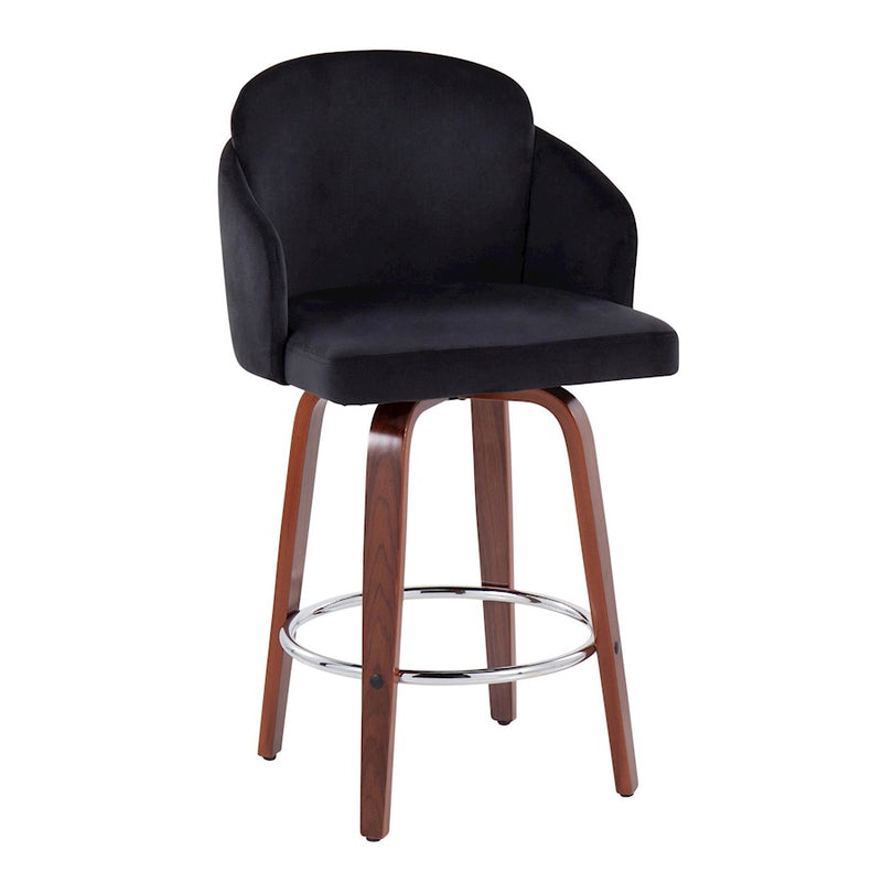 LumiSource Dahlia Counter Stool, Set of 2, Walnut/Black/Chrome/Gold