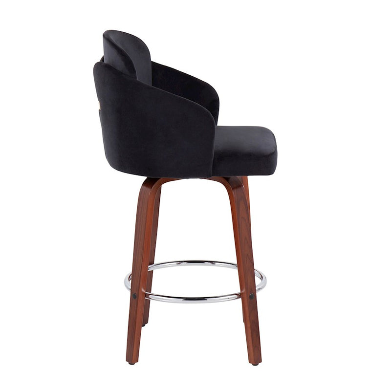 LumiSource Dahlia Counter Stool, Set of 2, Walnut/Black/Chrome/Gold