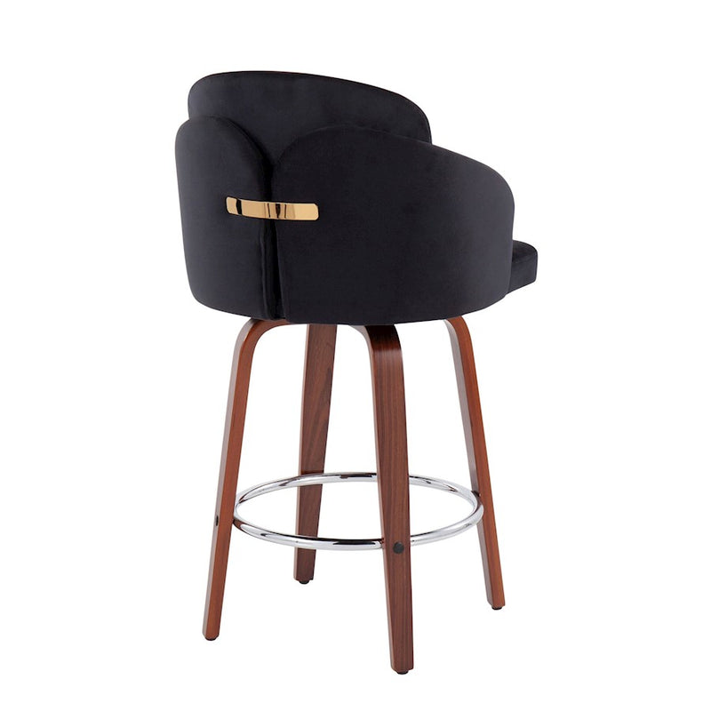 LumiSource Dahlia Counter Stool, Set of 2, Walnut/Black/Chrome/Gold