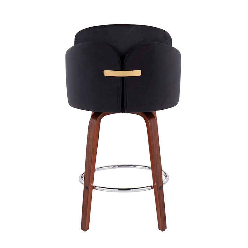 LumiSource Dahlia Counter Stool, Set of 2, Walnut/Black/Chrome/Gold