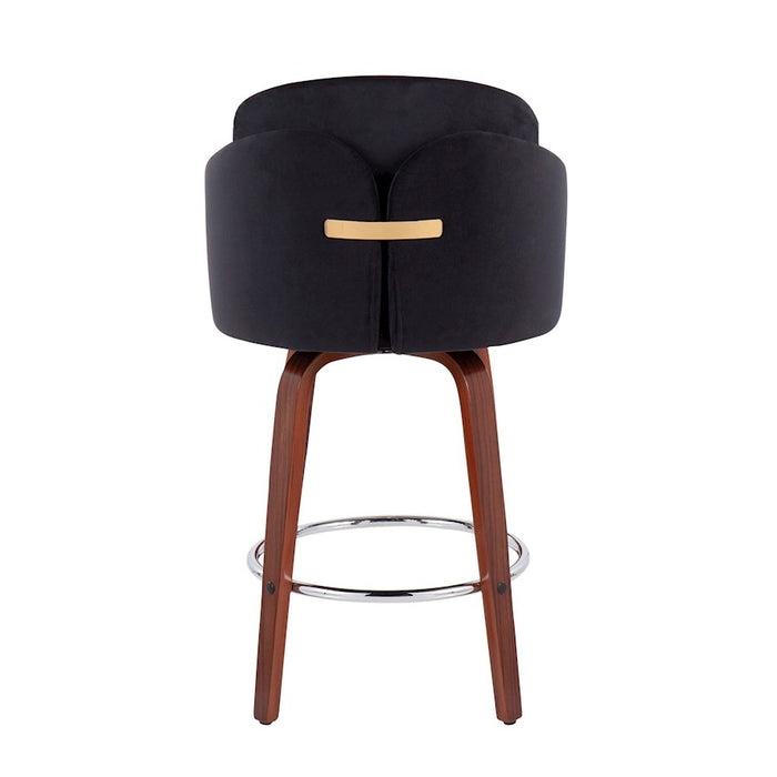 LumiSource Dahlia Counter Stool, Set of 2, Walnut/Black/Chrome/Gold