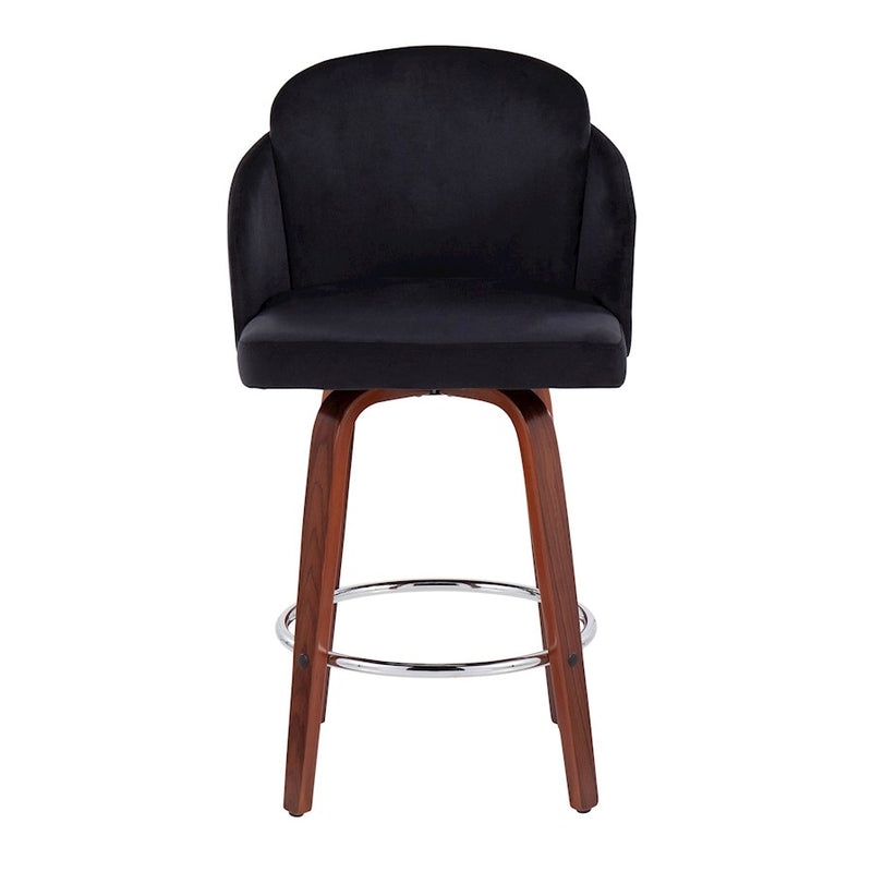 LumiSource Dahlia Counter Stool Set of 2 | Walnut Wood, Black Velvet, Chrome & Gold Metal | Kitchen Island & Dining Room | Model B26-DAHLIA-R2WLVBK2
