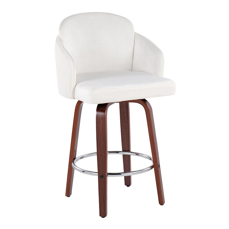 LumiSource Dahlia Counter Stool, Set of 2, Wal/Cream/Chrome/Gold