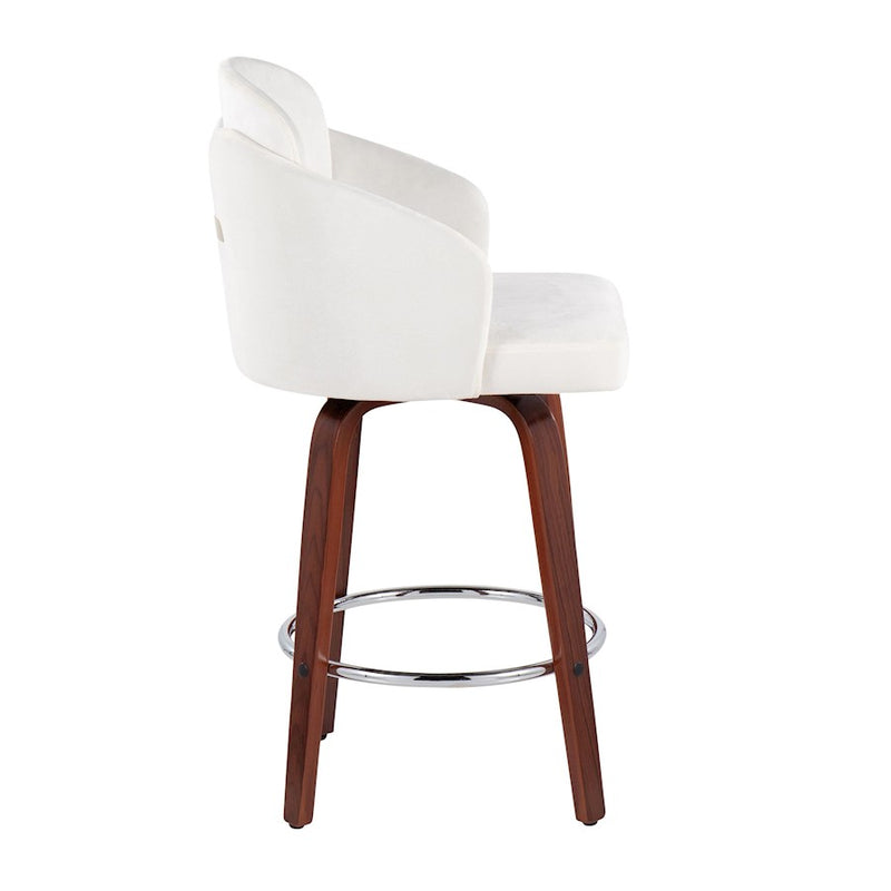 LumiSource Dahlia Counter Stool, Set of 2, Wal/Cream/Chrome/Gold