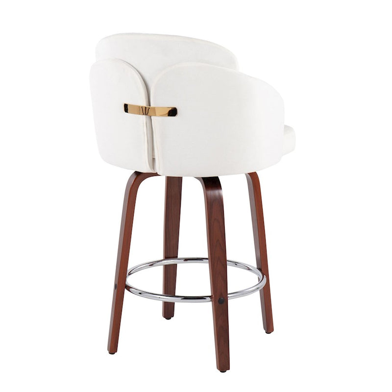 LumiSource Dahlia Counter Stool, Set of 2, Wal/Cream/Chrome/Gold
