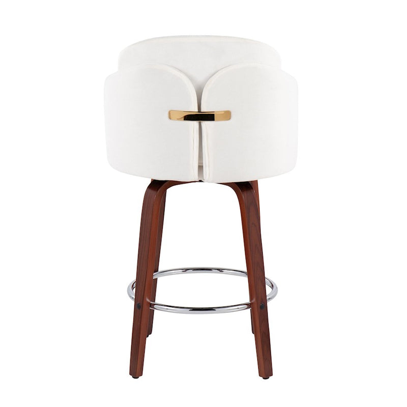 LumiSource Dahlia Counter Stool, Set of 2, Wal/Cream/Chrome/Gold
