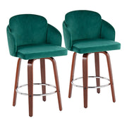 LumiSource Dahlia Counter Stool, Set/2, Wal/Green/CH/Gold - B26-DAHLIA-R2WLVGN2
