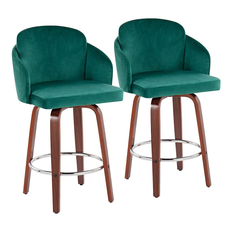 LumiSource Dahlia Counter Stool, Set/2, Wal/Green/CH/Gold - B26-DAHLIA-R2WLVGN2