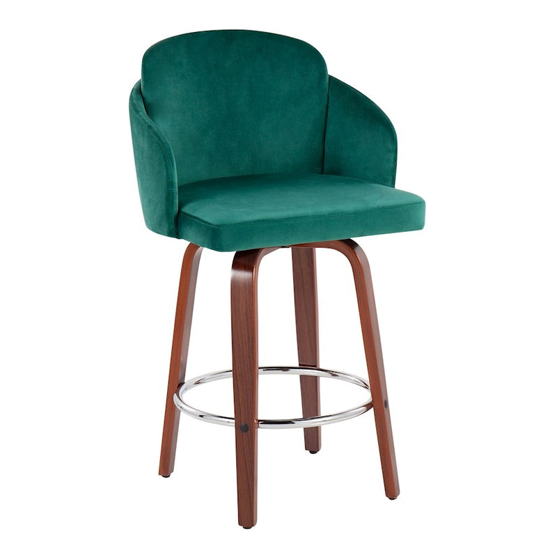 LumiSource Dahlia Counter Stool, Set of 2, Wal/Green/Chrome/Gold