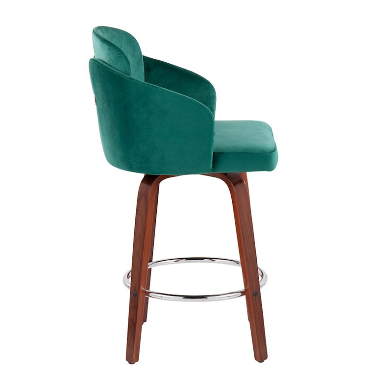LumiSource Dahlia Counter Stool, Set of 2, Wal/Green/Chrome/Gold