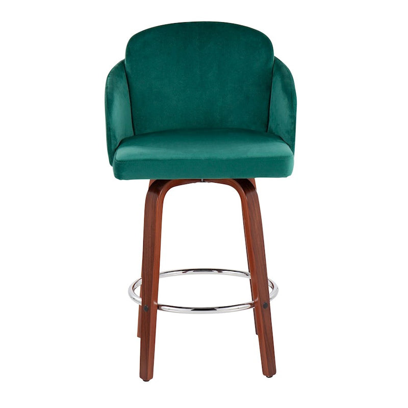 LumiSource Dahlia Counter Stool, Set of 2, Wal/Green/Chrome/Gold