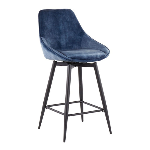 LumiSource Diana Counter Stool, Set of 2, Black/Blue Velvet
