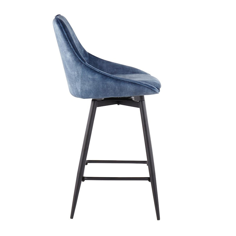 LumiSource Diana Counter Stool, Set of 2, Black/Blue Velvet