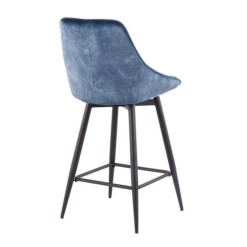 LumiSource Diana Counter Stool, Set of 2, Black/Blue Velvet
