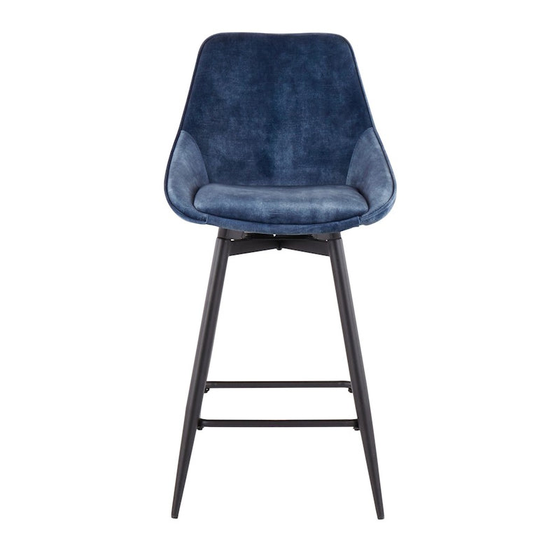LumiSource Diana Counter Stool, Set of 2, Black/Blue Velvet
