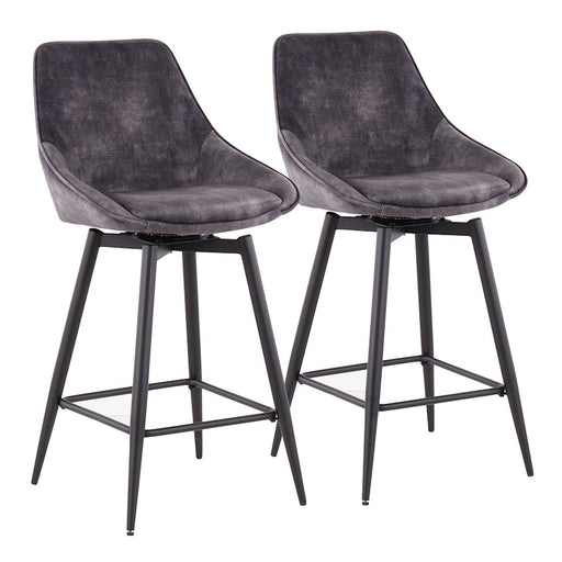 LumiSource Diana Counter Stool, Set/2, Black/Grey Velvet - B26-DIANA55SWVXBKVGY2