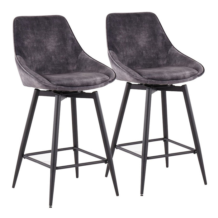 LumiSource Diana Counter Stool, Set/2, Black/Grey Velvet - B26-DIANA55SWVXBKVGY2