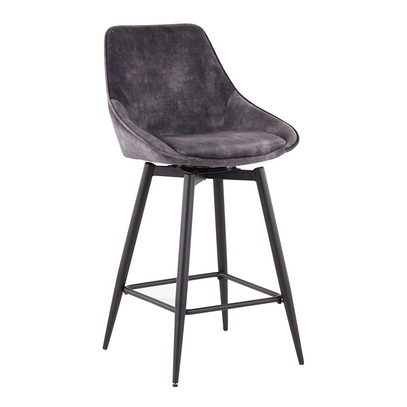 LumiSource Diana Counter Stool, Set of 2, Black/Grey Velvet