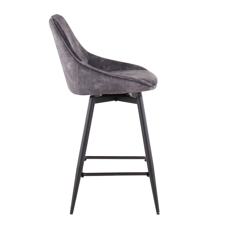 LumiSource Diana Counter Stool, Set of 2, Black/Grey Velvet