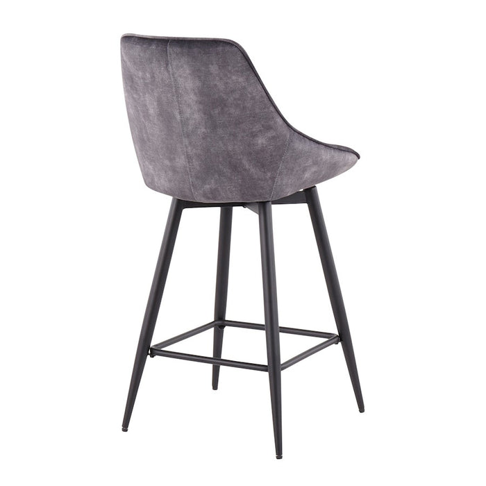LumiSource Diana Counter Stool, Set of 2, Black/Grey Velvet