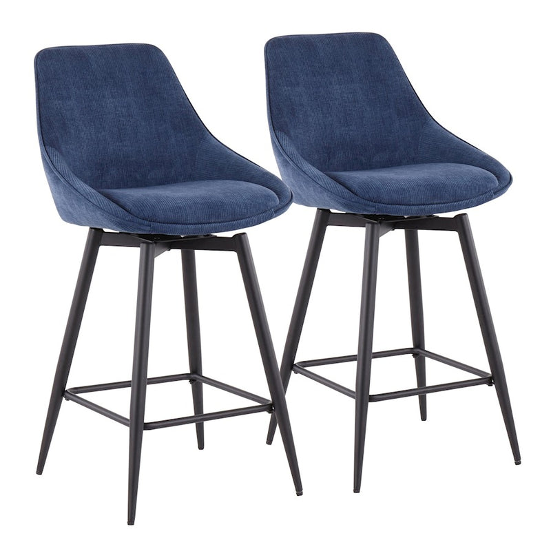 LumiSource Diana Counter Stool, Set/2, BK/BL Cord - B26-DIANACOR55SWVXBKBU2
