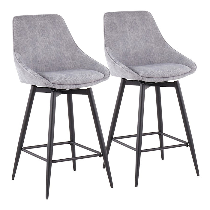 LumiSource Diana Counter Stool, Set/2, BK/GY Corduroy - B26-DIANACOR55SWVXBKGY2