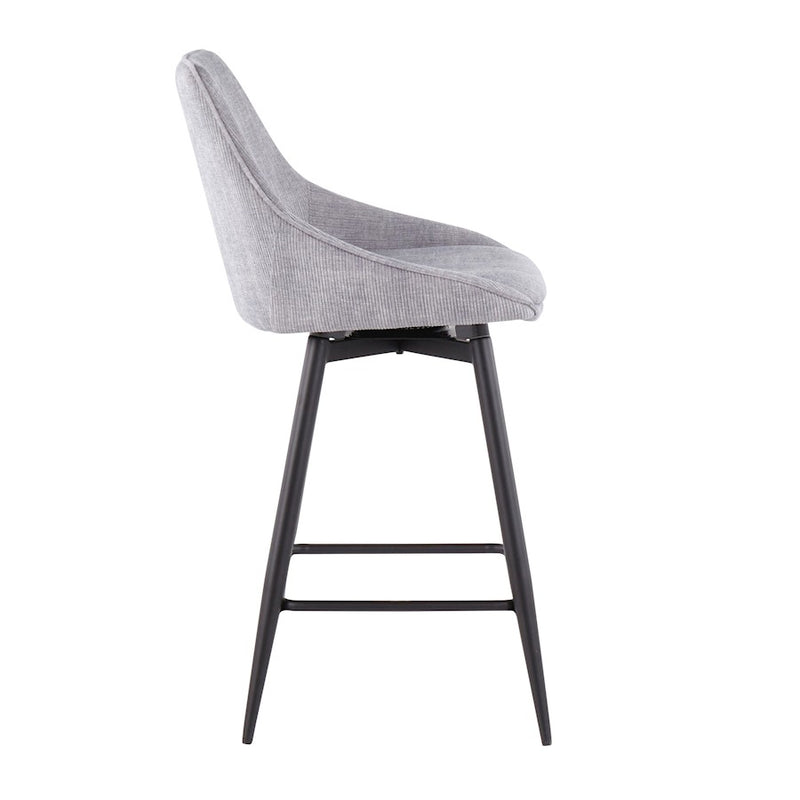 LumiSource Diana Counter Stool, Set of 2, Black/GY Corduroy