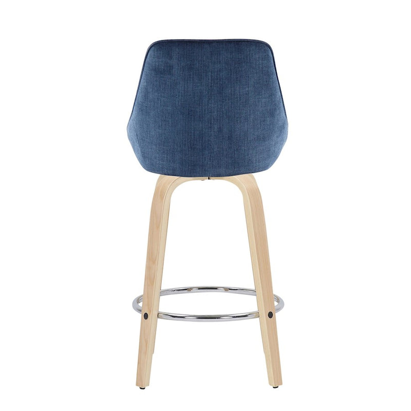 LumiSource Diana Counter Stool, Set of 2, NAT/BL Cord/Chrome
