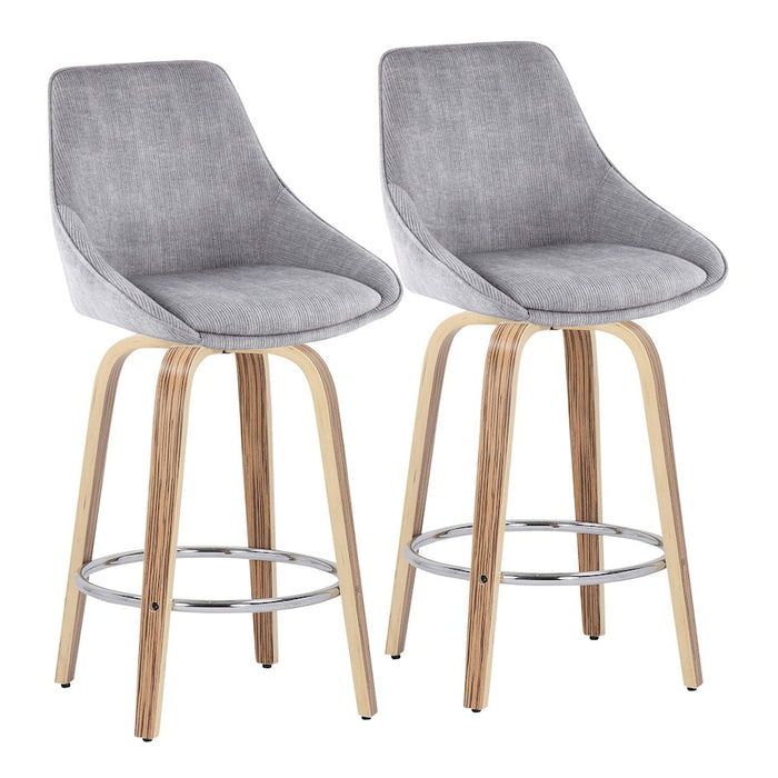 LumiSource Diana Counter Stool, Set/2, Zebra/GYC/CH - B26-DIANACORGRT-R2ZBGY2