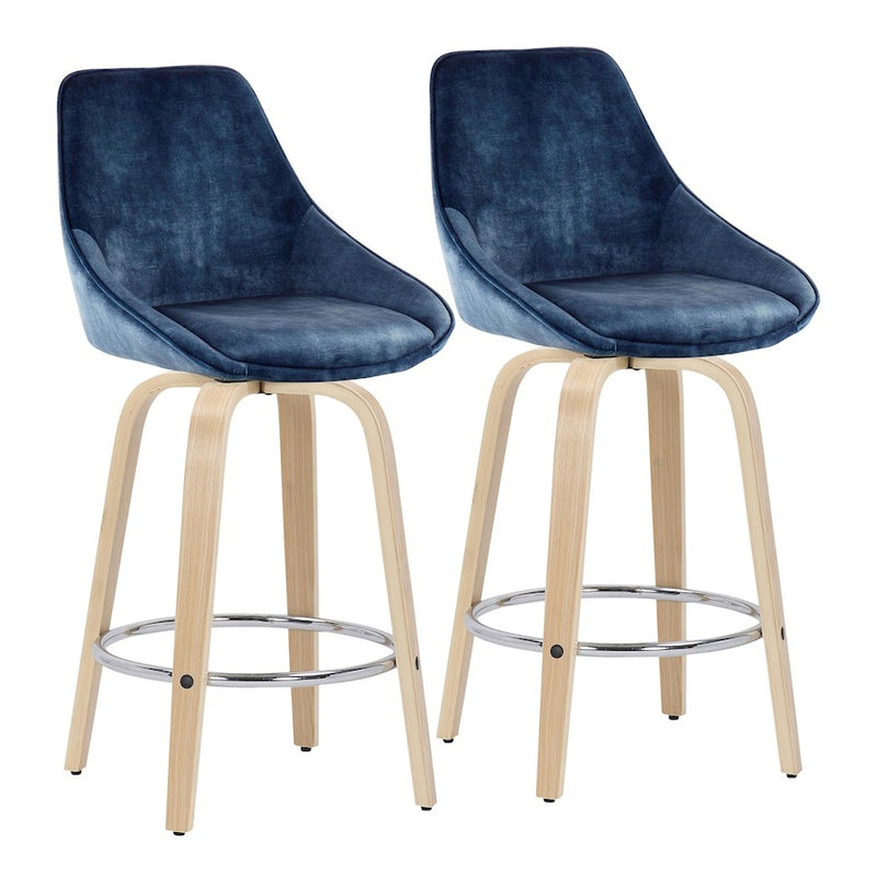 LumiSource Diana Counter Stool, Set/2, NAT/BL Velvet/CH - B26-DIANAGRT-R2NAVBU2