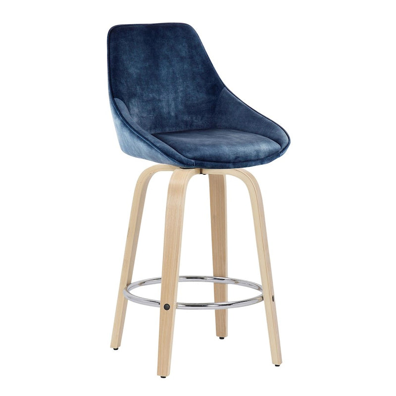 LumiSource Diana Counter Stool, Set of 2, NAT/BL Velvet/Chrome