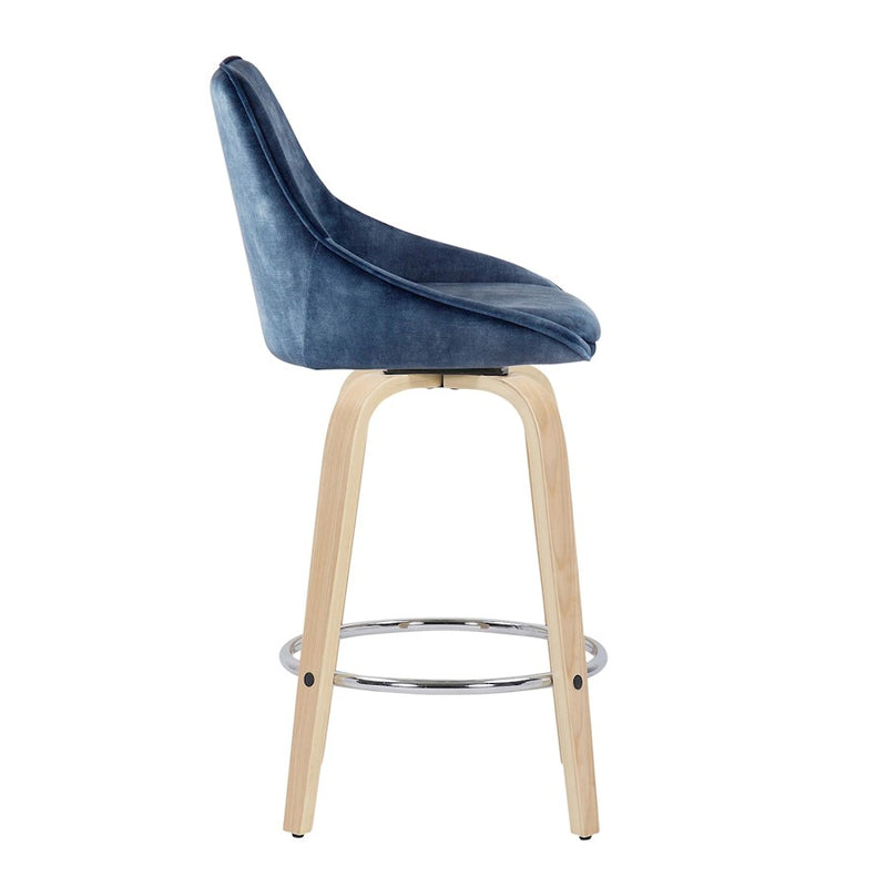 LumiSource Diana Counter Stool, Set of 2, NAT/BL Velvet/Chrome