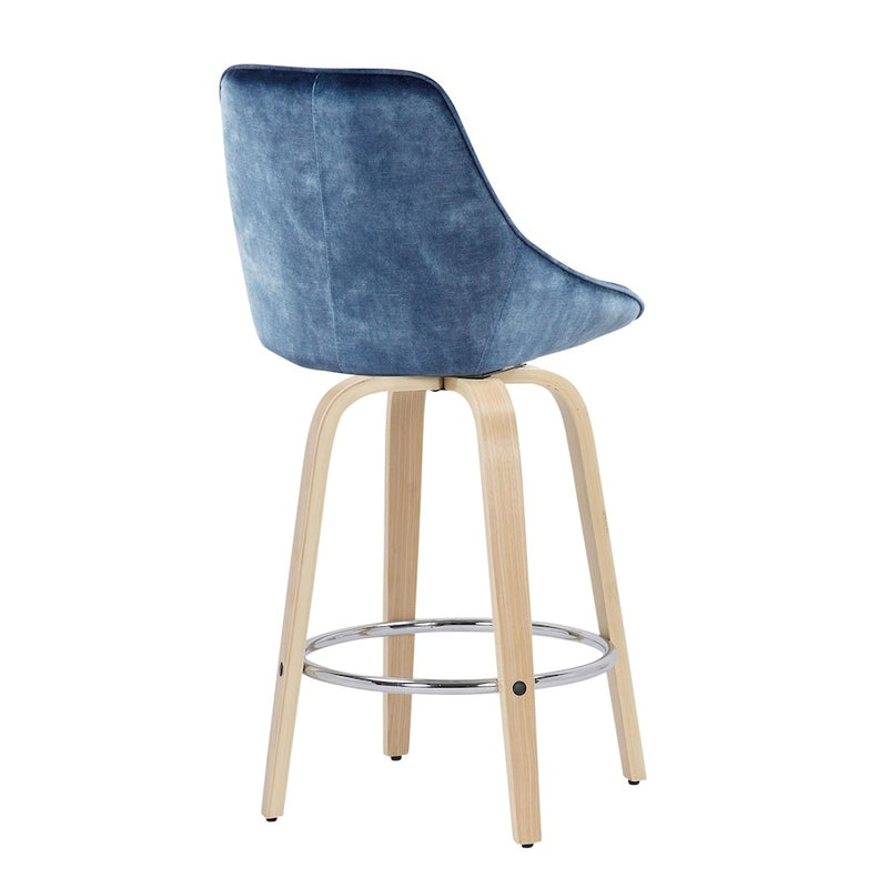 LumiSource Diana Counter Stool, Set of 2, NAT/BL Velvet/Chrome