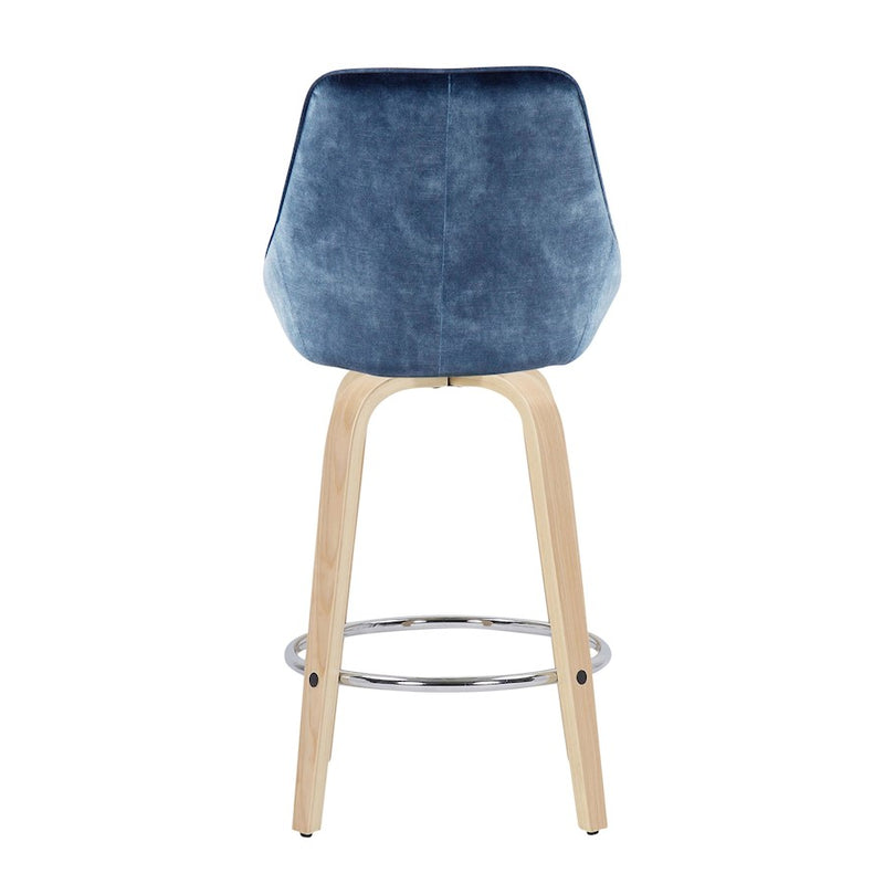 LumiSource Diana Counter Stool, Set of 2, NAT/BL Velvet/Chrome