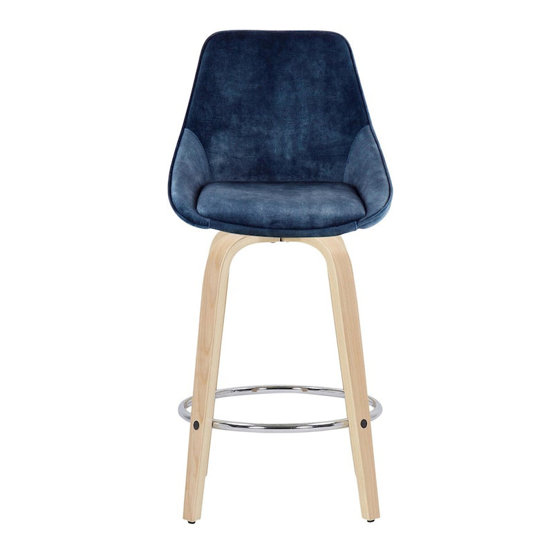 LumiSource Diana Counter Stool, Set of 2, NAT/BL Velvet/Chrome
