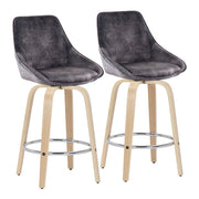 LumiSource Diana Counter Stool, Set/2, NAT/GY Velvet/CH - B26-DIANAGRT-R2NAVGY2