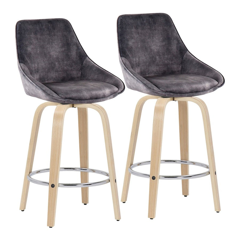 LumiSource Diana Counter Stool, Set/2, NAT/GY Velvet/CH - B26-DIANAGRT-R2NAVGY2