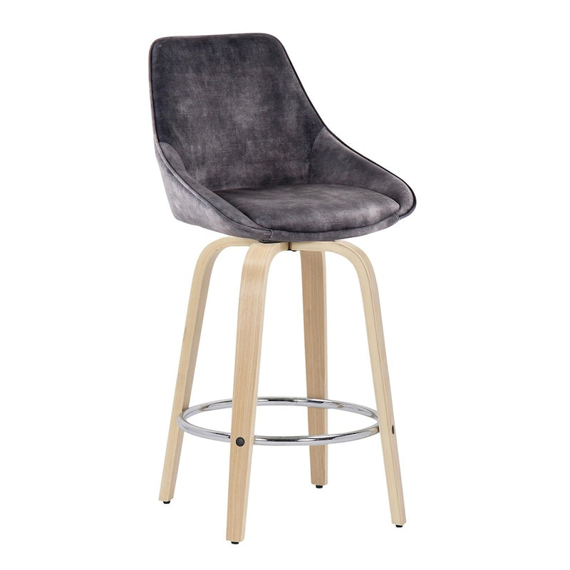 LumiSource Diana Counter Stool, Set of 2, NAT/GY Velvet/Chrome