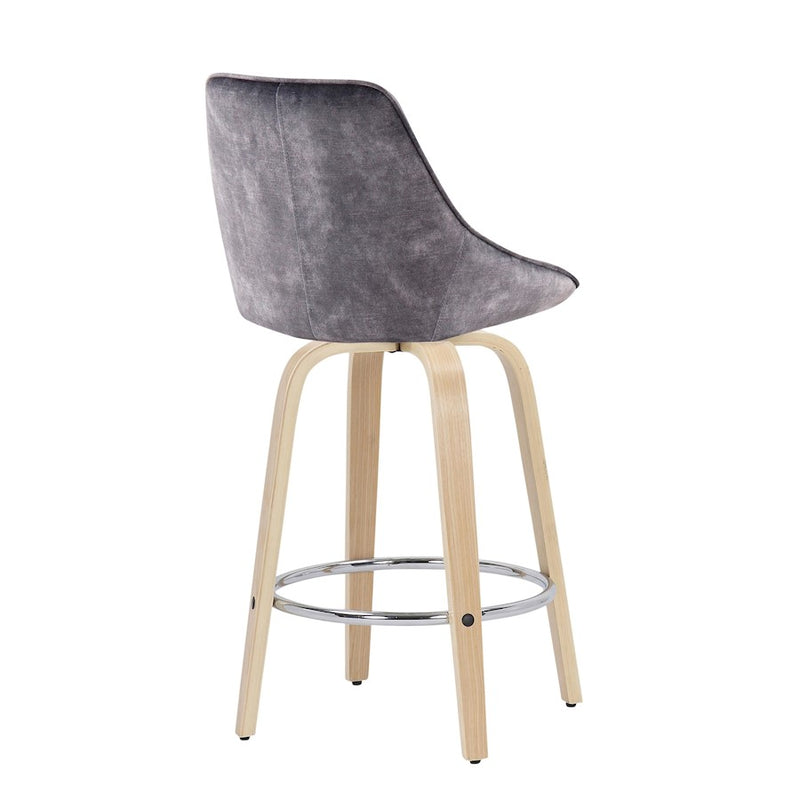 LumiSource Diana Counter Stool, Set of 2, NAT/GY Velvet/Chrome