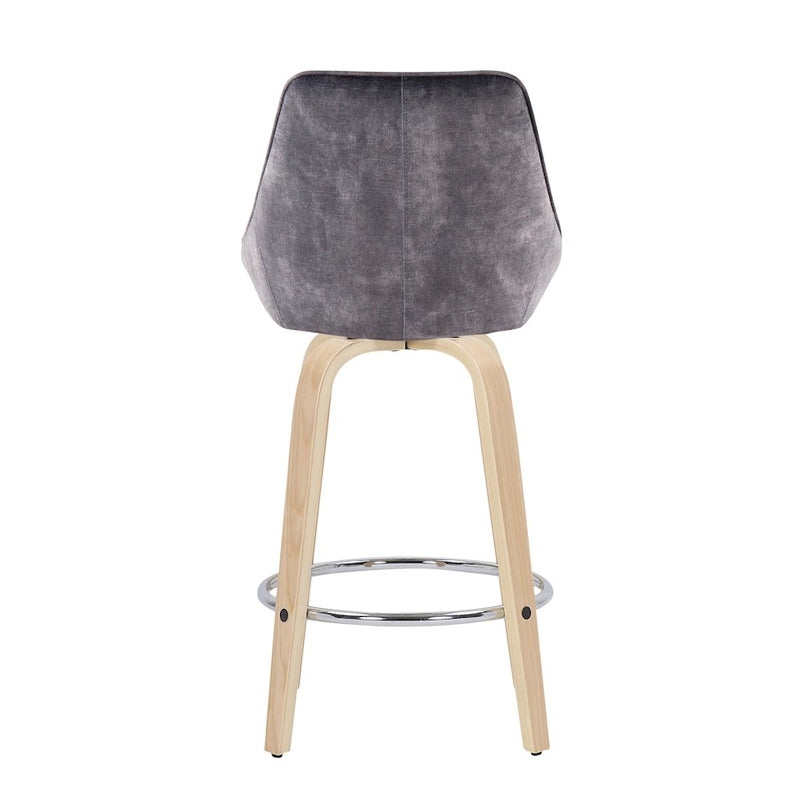 LumiSource Diana Counter Stool, Set of 2, NAT/GY Velvet/Chrome