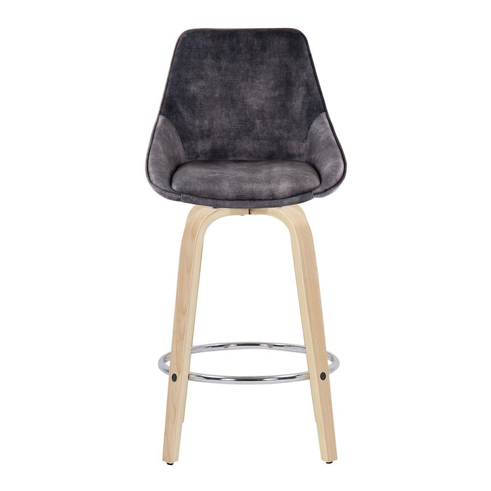 LumiSource Diana Counter Stool, Set of 2, NAT/GY Velvet/Chrome