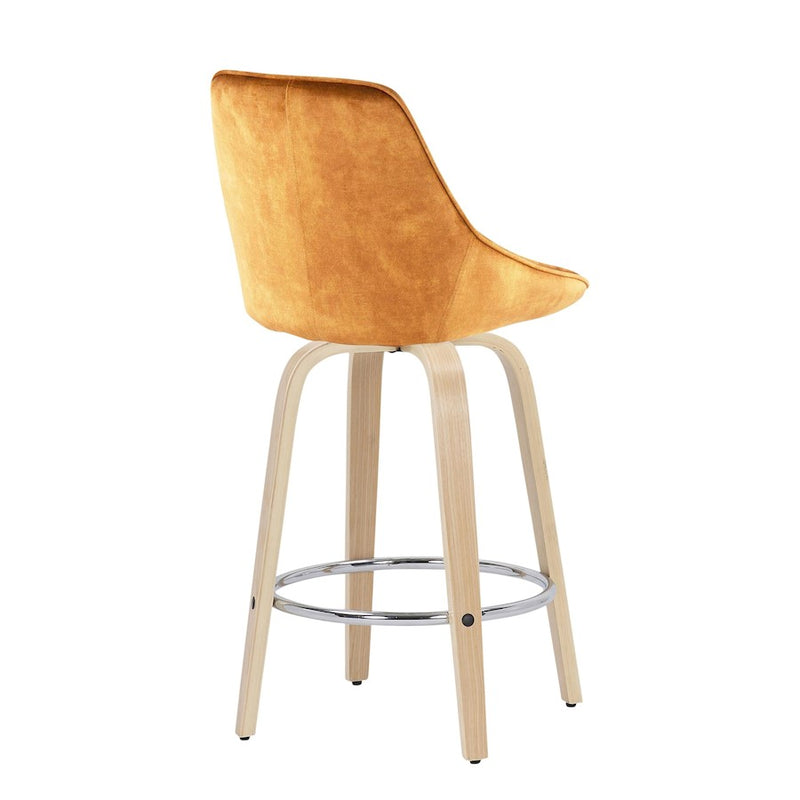 LumiSource Diana Counter Stool, Set of 2, Natural/Yellow/Chrome