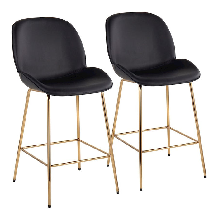 LumiSource Diva Counter Stool, Set of 2 in Gold Steel/Black PU - B26-DIVAAUBK2